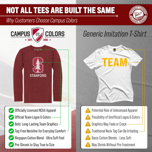 Stanford Cardinal Logo Long Sleeve Shirt Men Women Unisex NCAA Licensed - Cardinal