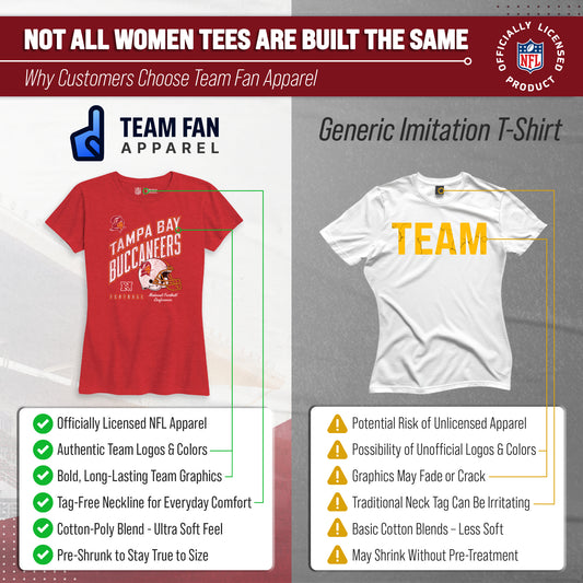 Tampa Bay Buccaneers NFL Womens Distressed Helmet Tag-Less Soft T-Shirt - Red Heather