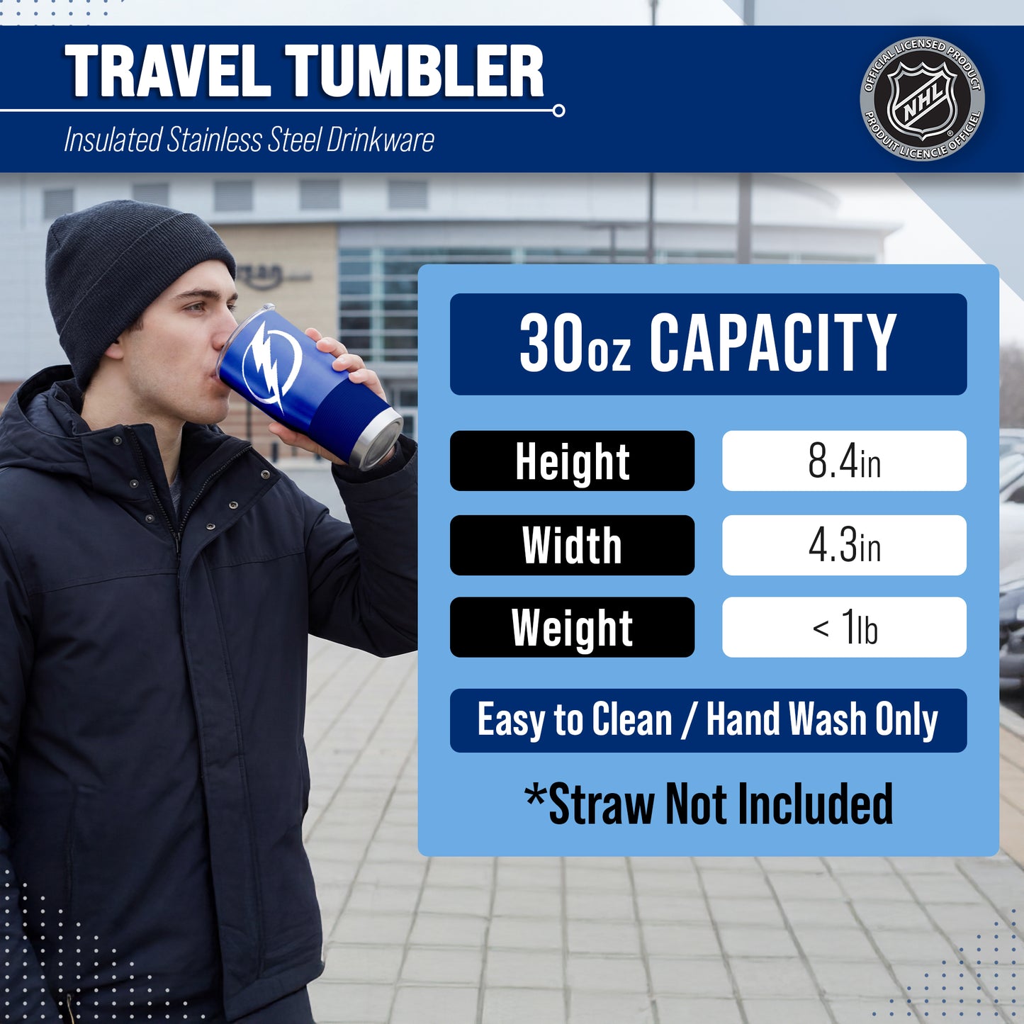 Tampa Bay Lightning NHL Hockey 30oz Stainless Steel Vacuum Insulated Game Day Tumbler with Silicone Grip - Royal