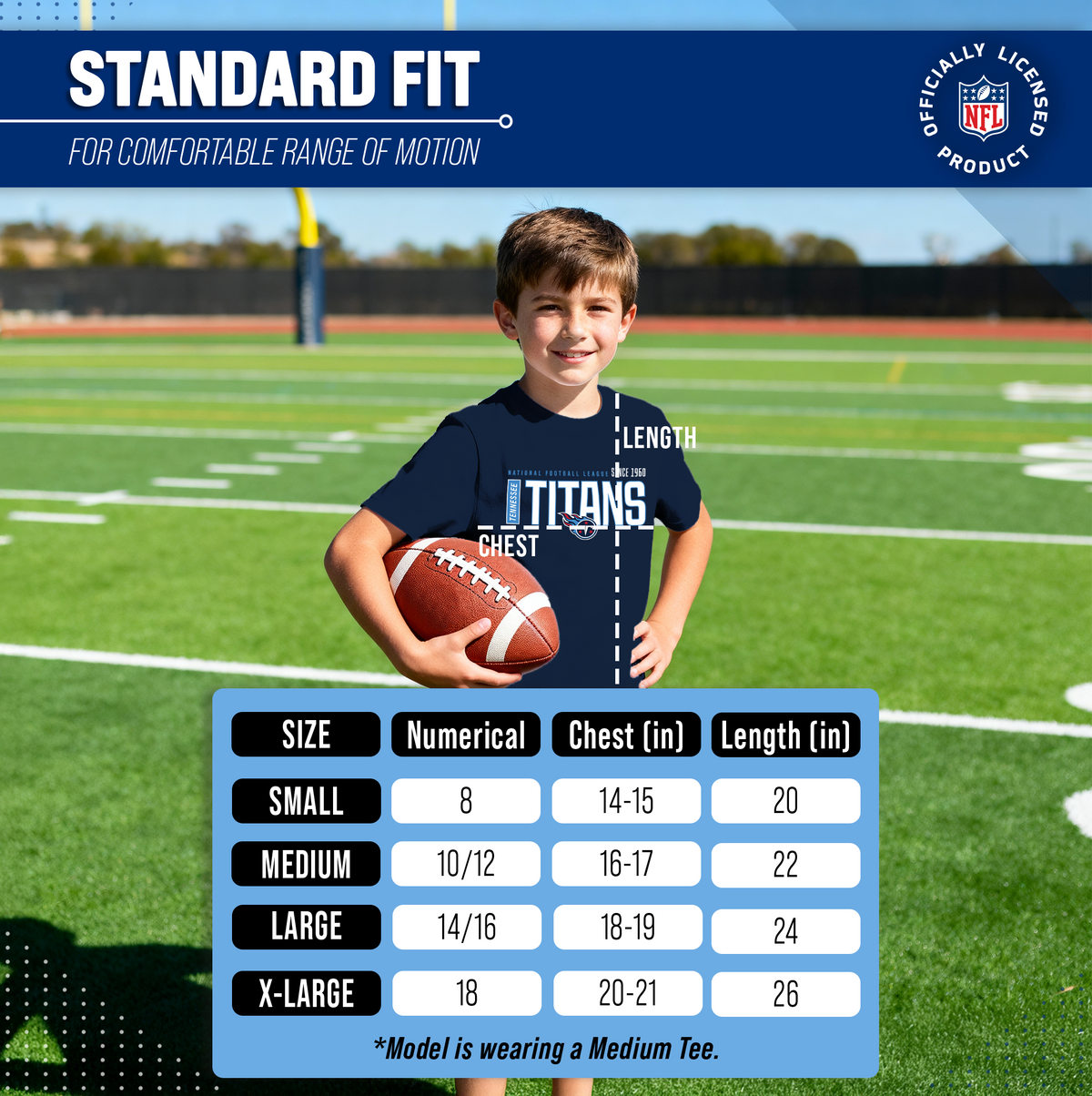 Tennessee Titans NFL Youth Modern Endzone T-Shirt Unisex Boys Girls - Navy
