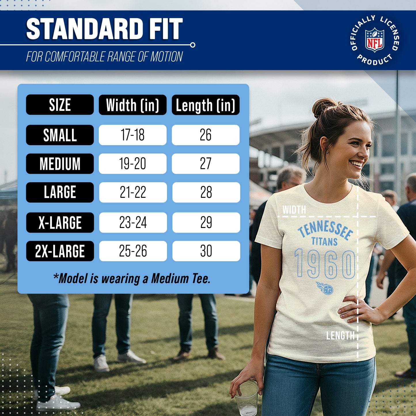 Tennessee Titans NFL Womens Big Date Tag-Less T-Shirt - Natural