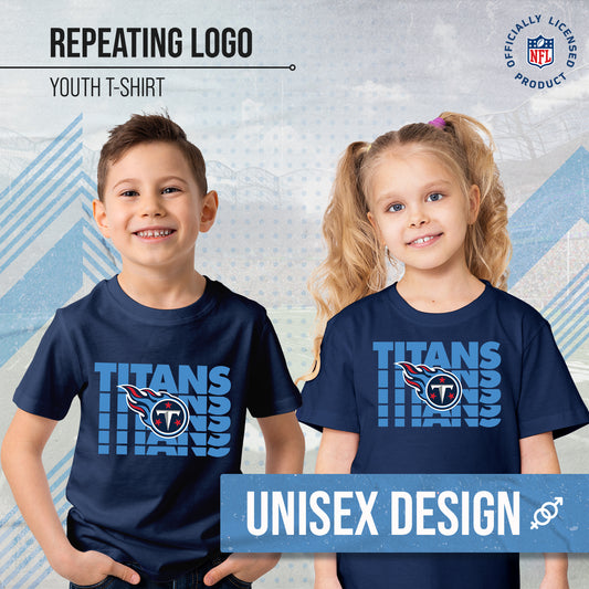 Tennessee Titans NFL Youth Repeating Logo Football T-Shirt - Navy