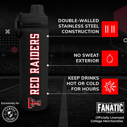 Texas Tech Red Raiders Stainless Steel Water Bottle 24 oz Insulated - Black