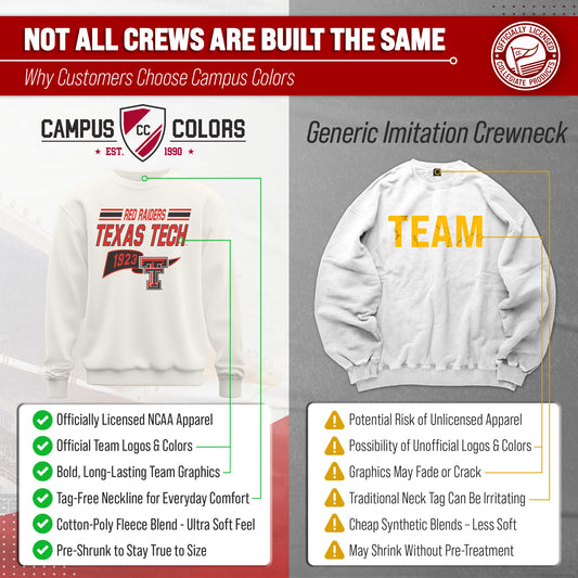 Texas Tech Red Raiders Varsity Pennant Crewneck Sweatshirt Men Women Fleece - Off White