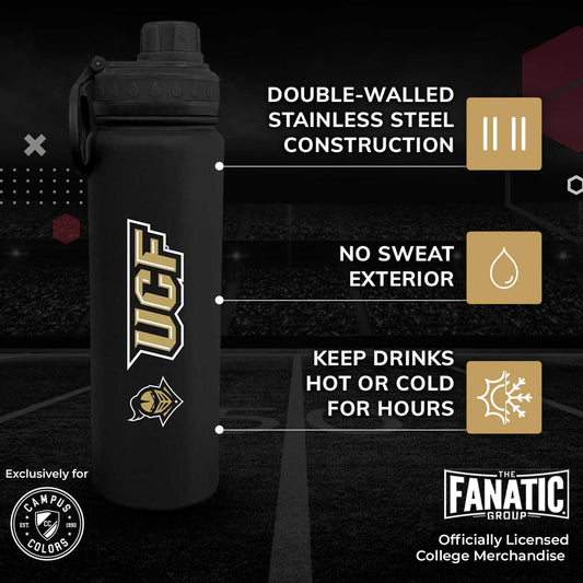 Central Florida Knights UCF Knights Stainless Steel Water Bottle 24 oz Insulated - Black