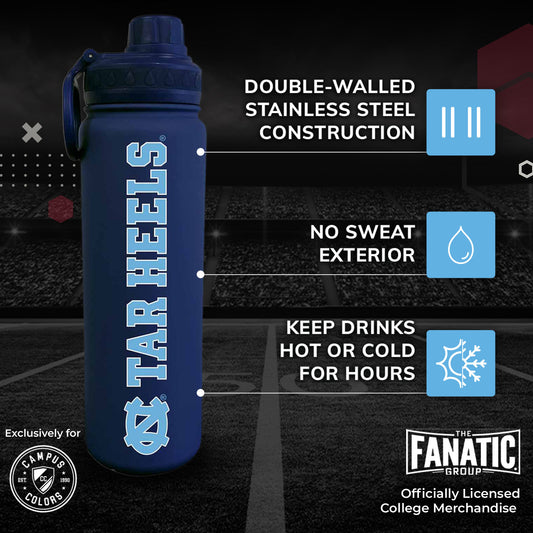 North Carolina Tar Heels Stainless Steel Vacuum Sealed Sport College Water Bottle - Navy