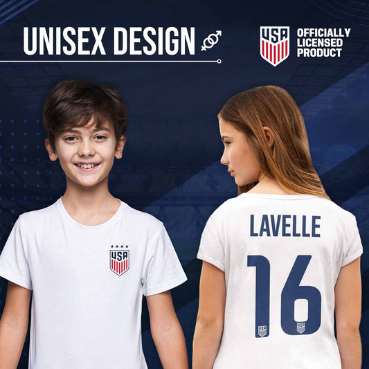 USA National Team The Victory Officially Licensed Youth US Women's National Soccer Team Rose Lavelle Name & Number T-Shirt - White #16