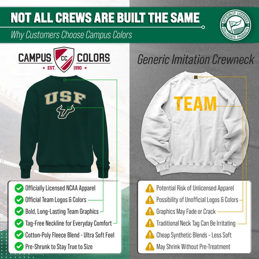 USF Bulls Fleece Pullover Crewneck Sweatshirt for Men and Women - Green