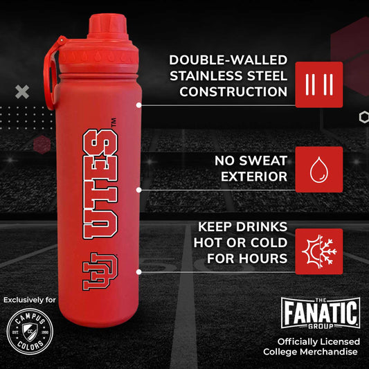 Utah Utes Stainless Steel Water Bottle 24 oz Insulated - Red