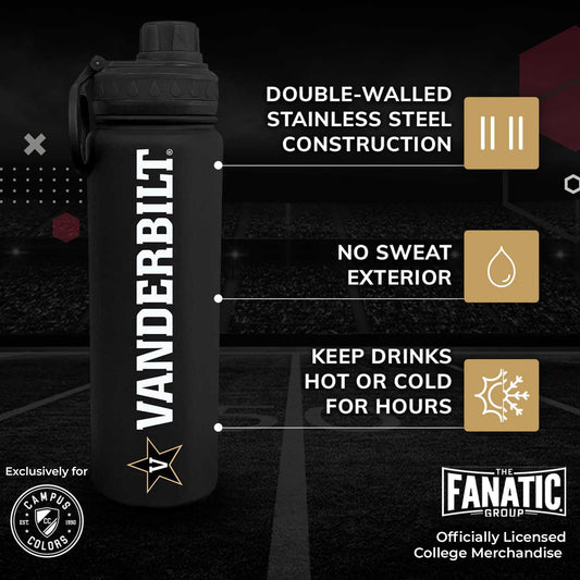 Vanderbilt Commodores Stainless Steel Water Bottle 24 oz Insulated - Black