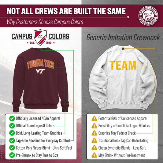 Virginia Tech Hokies Fleece Crewneck Sweatshirt for Men and Women - Maroon