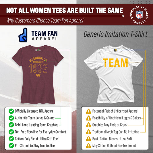 Washington Commanders Women's Big Date T-Shirt NFL Short Sleeve Tee - Maroon Heather