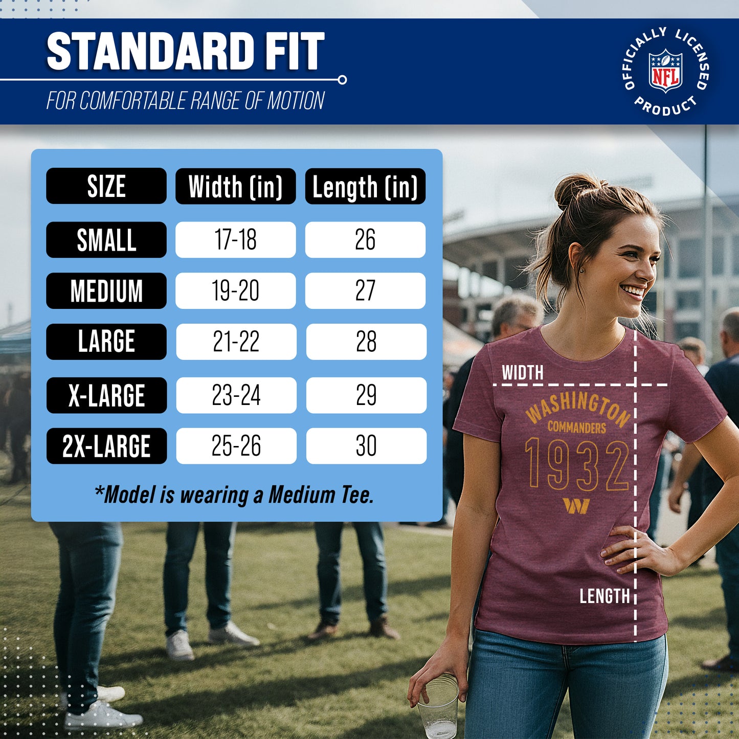 Washington Commanders Women's Big Date T-Shirt NFL Short Sleeve Tee - Maroon Heather