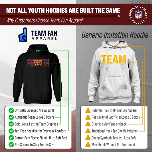Washington Commanders Youth Repeating Logo Fleece Hoodie Boys Girls - Black