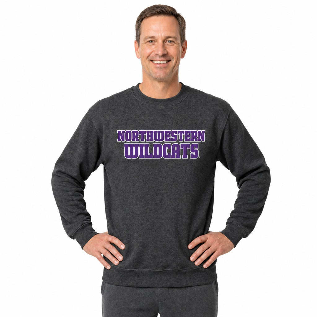 Northwestern Wildcats  NCAA Crewneck Sweatshirt Men Women Fleece Charcoal - Charcoal