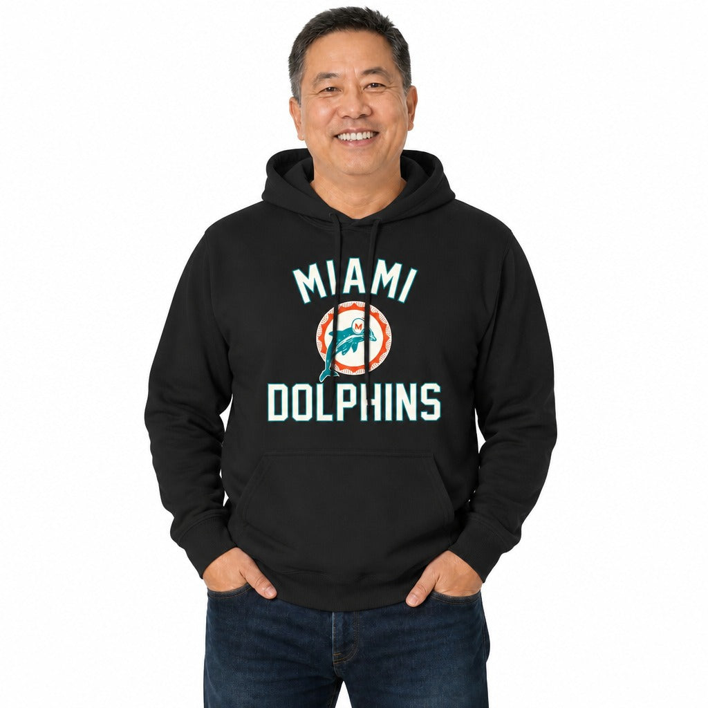 Miami Dolphins  Retro Gameday Fleece Pullover Hoodie Unisex Men Women NFL - Black