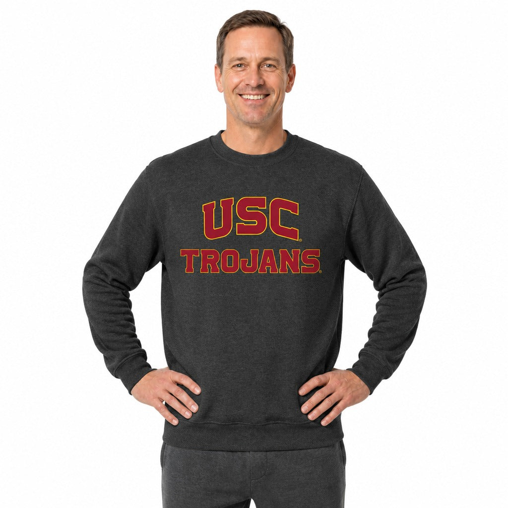 USC Trojans  NCAA Crewneck Sweatshirt Men Women Fleece Pullover Charcoal - Charcoal