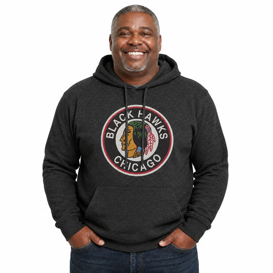 Chicago Blackhawks  Retro Logo Fleece Hoodie Officially Licensed NHL - Black Heather