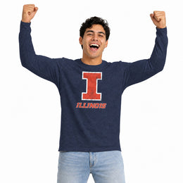 Illinois Fighting Illini  Logo Long Sleeve Shirt Men Women NCAA Licensed - Navy