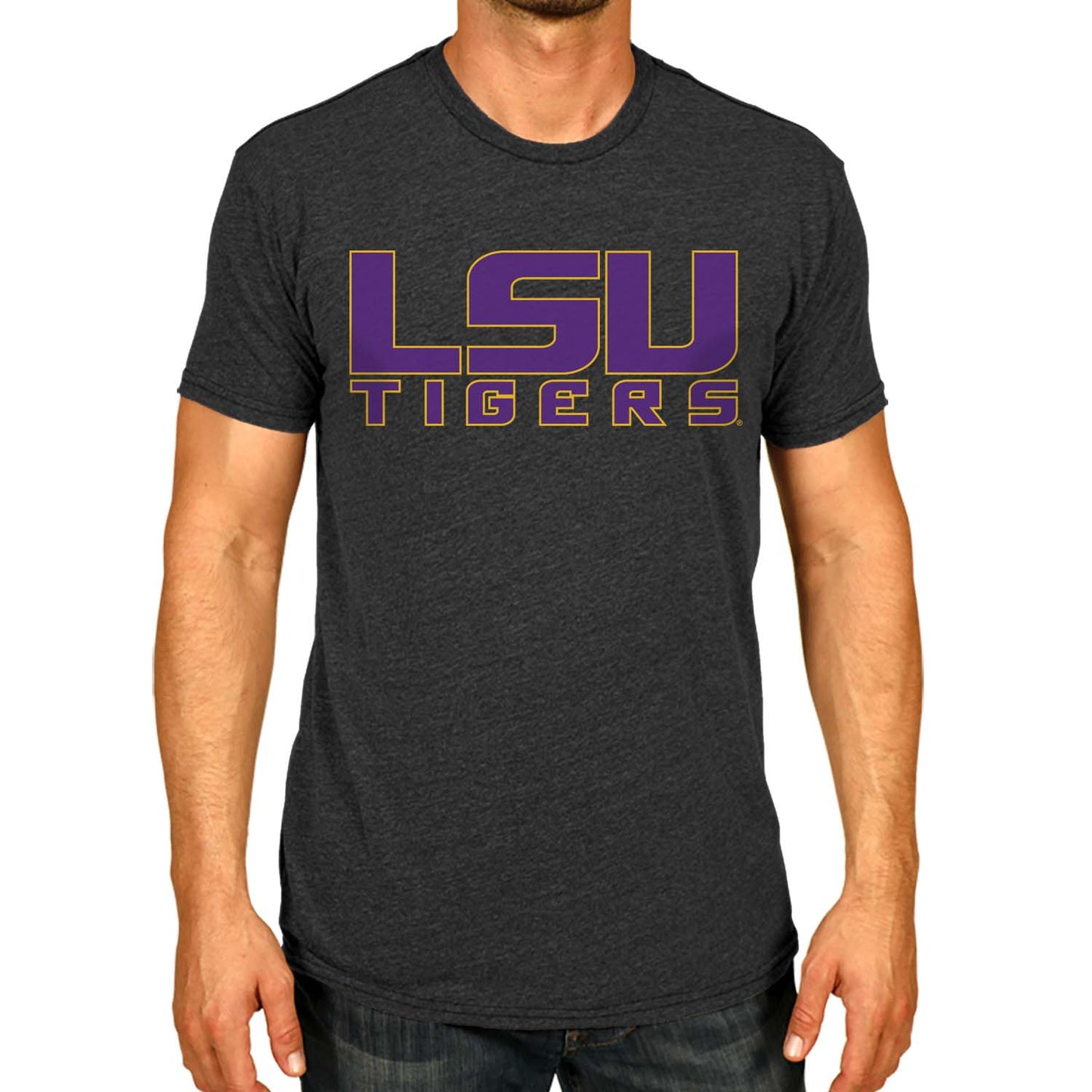LSU Tigers Campus Colors NCAA Adult Cotton Blend Charcoal Tagless T-Shirt - Charcoal
