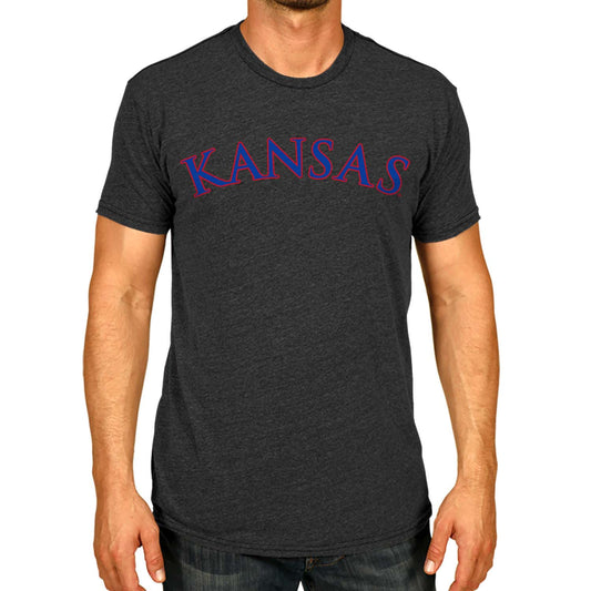 Kansas Jayhawks Campus Colors NCAA Adult Cotton Blend Charcoal Tagless T-Shirt - Charcoal