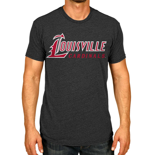 Louisville Cardinals Campus Colors NCAA Adult Cotton Blend Charcoal Tagless T-Shirt - Charcoal