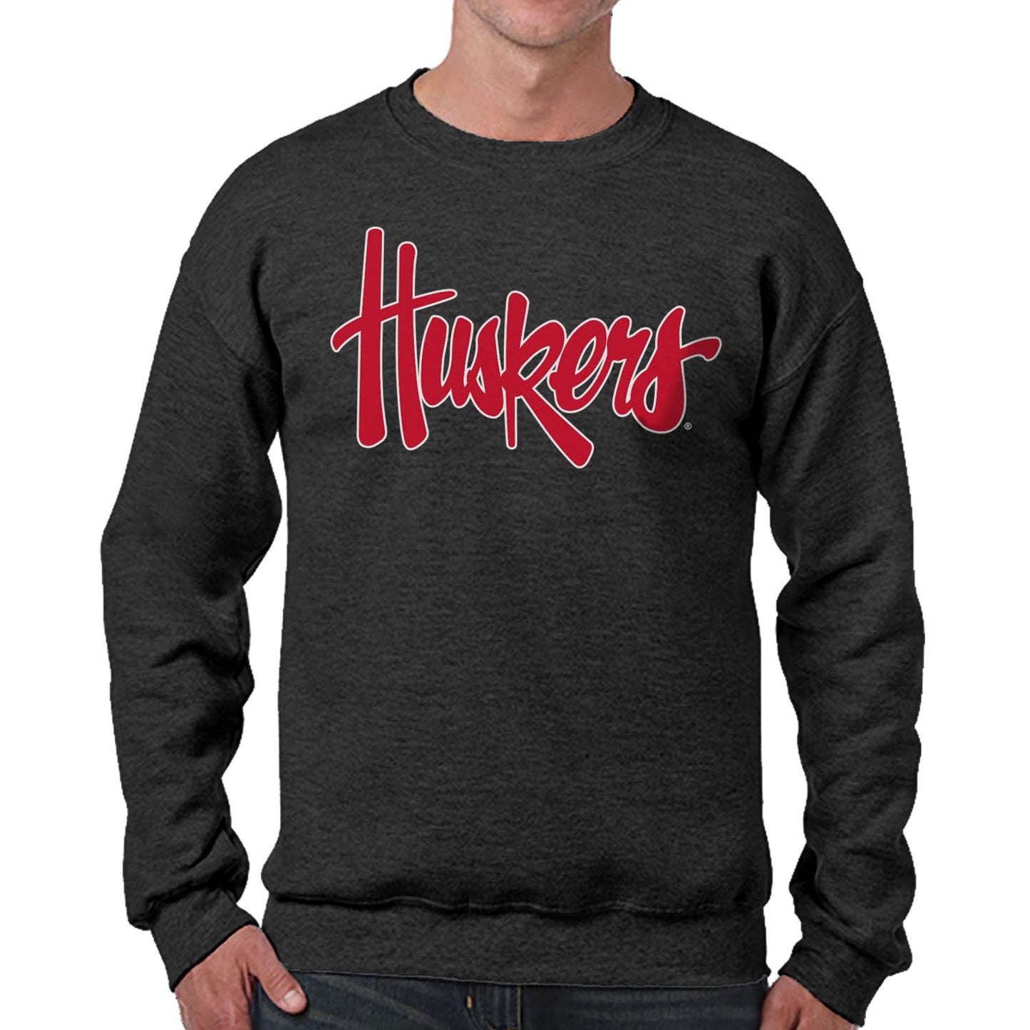 Nebraska Cornhuskers NCAA Adult Charcoal Crewneck Fleece Sweatshirt - Charcoal