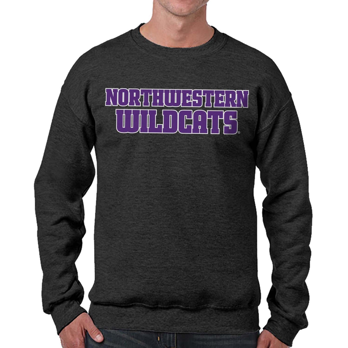 Northwestern Wildcats NCAA Adult Charcoal Crewneck Fleece Sweatshirt - Charcoal