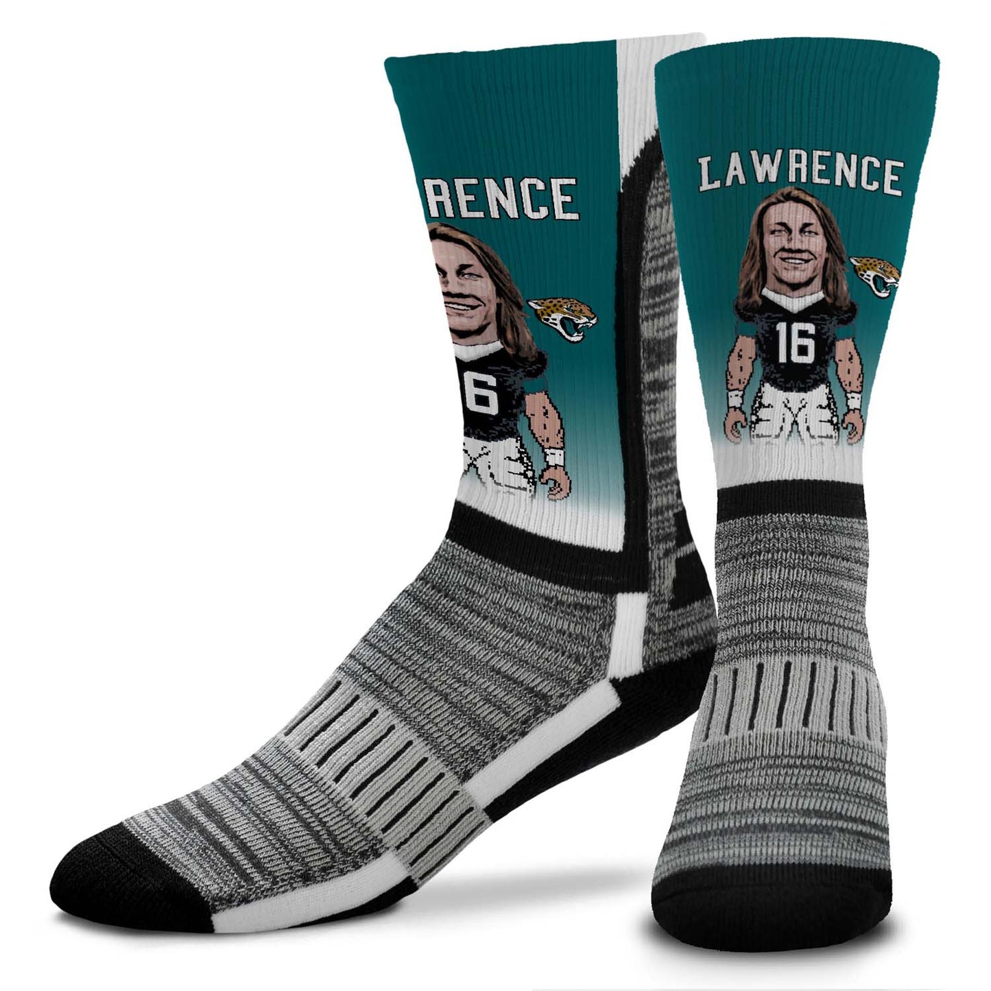 Jacksonville Jaguars FBF Original-  MVP V-Curve Mens Crew Socks Size Large - Teal