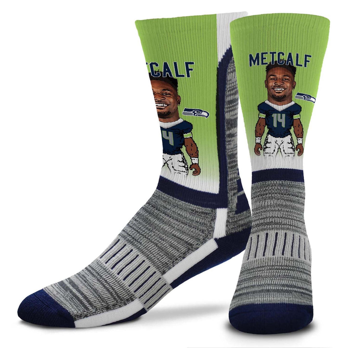 Seattle Seahawks FBF NFL Youth V Curve MVP DK Metcalf Player Crew Socks - Lime Green #14