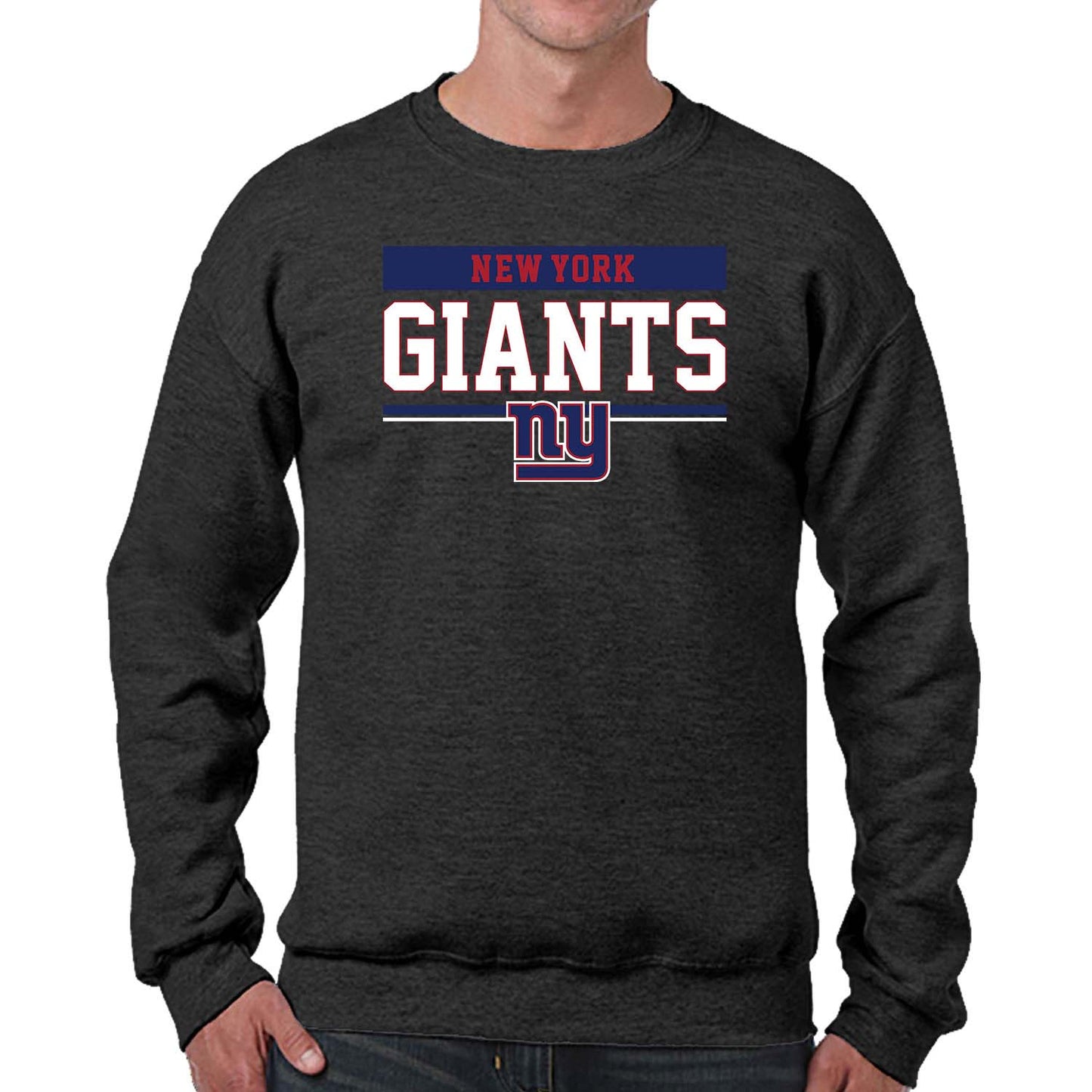 New York Giants NFL Adult Long Sleeve Team Block Charcoal Crewneck Sweatshirt - Charcoal