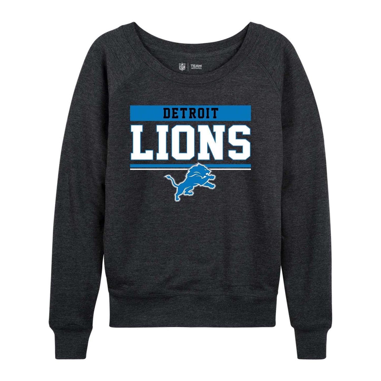 Detroit Lions NFL Womens Team Block French Terry Slouchy Top - Charcoal