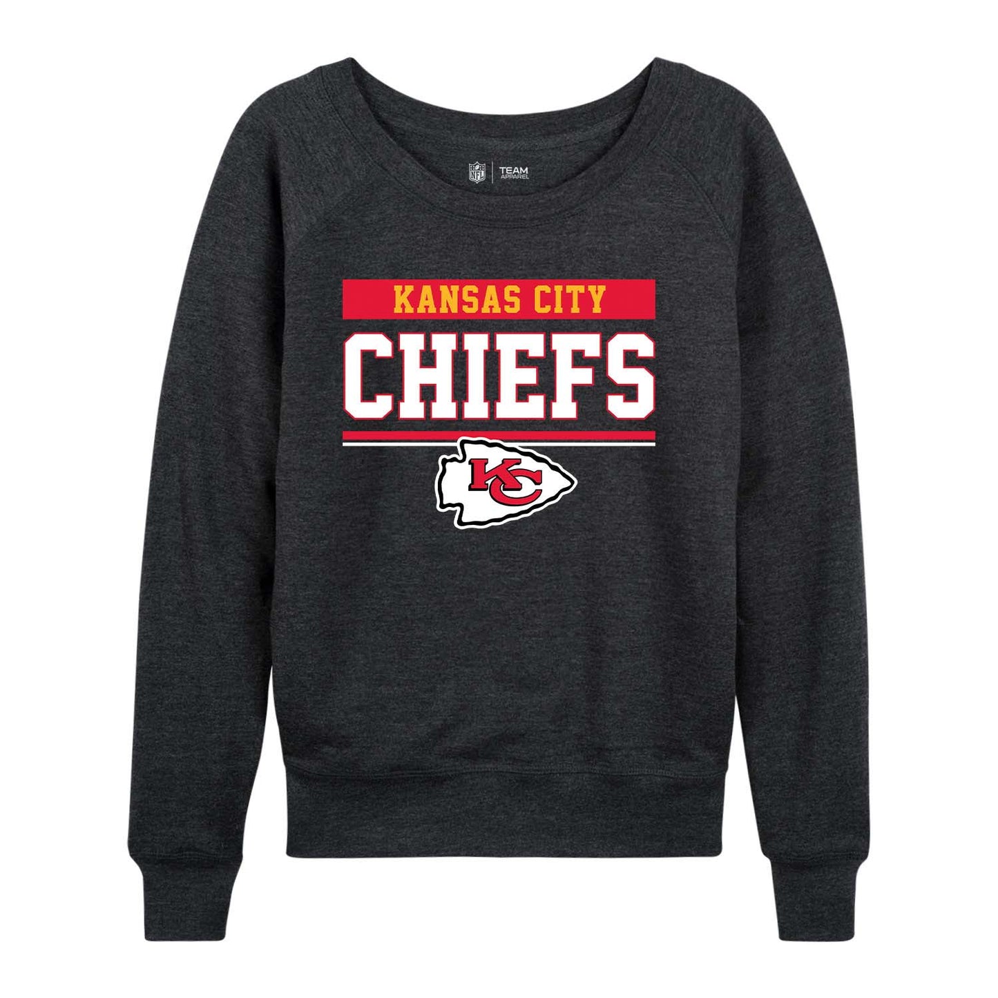 Kansas City Chiefs NFL Womens Team Block French Terry Slouchy Top - Charcoal