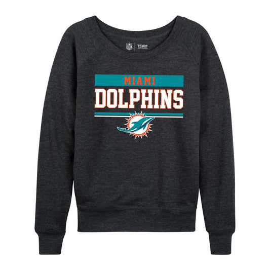 Miami Dolphins NFL Womens Team Block French Terry Slouchy Top - Charcoal