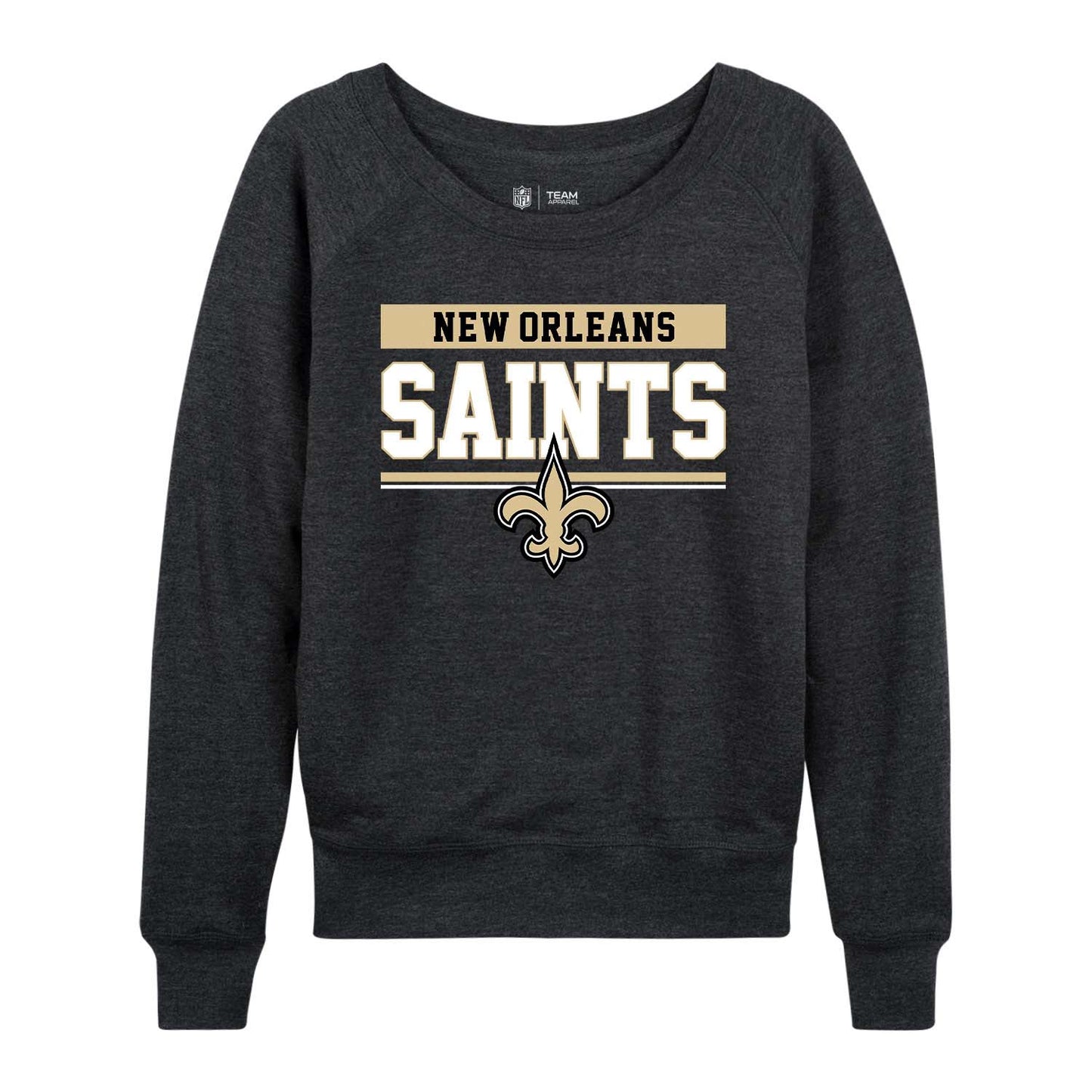 New Orleans Saints NFL Womens Team Block French Terry Slouchy Top - Charcoal