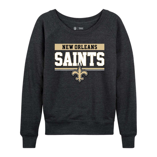 New Orleans Saints NFL Womens Team Block French Terry Slouchy Top - Charcoal
