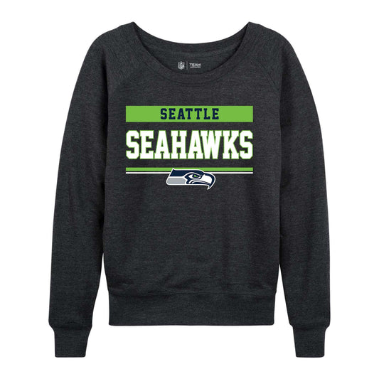 Seattle Seahawks NFL Womens Team Block French Terry Slouchy Top - Charcoal