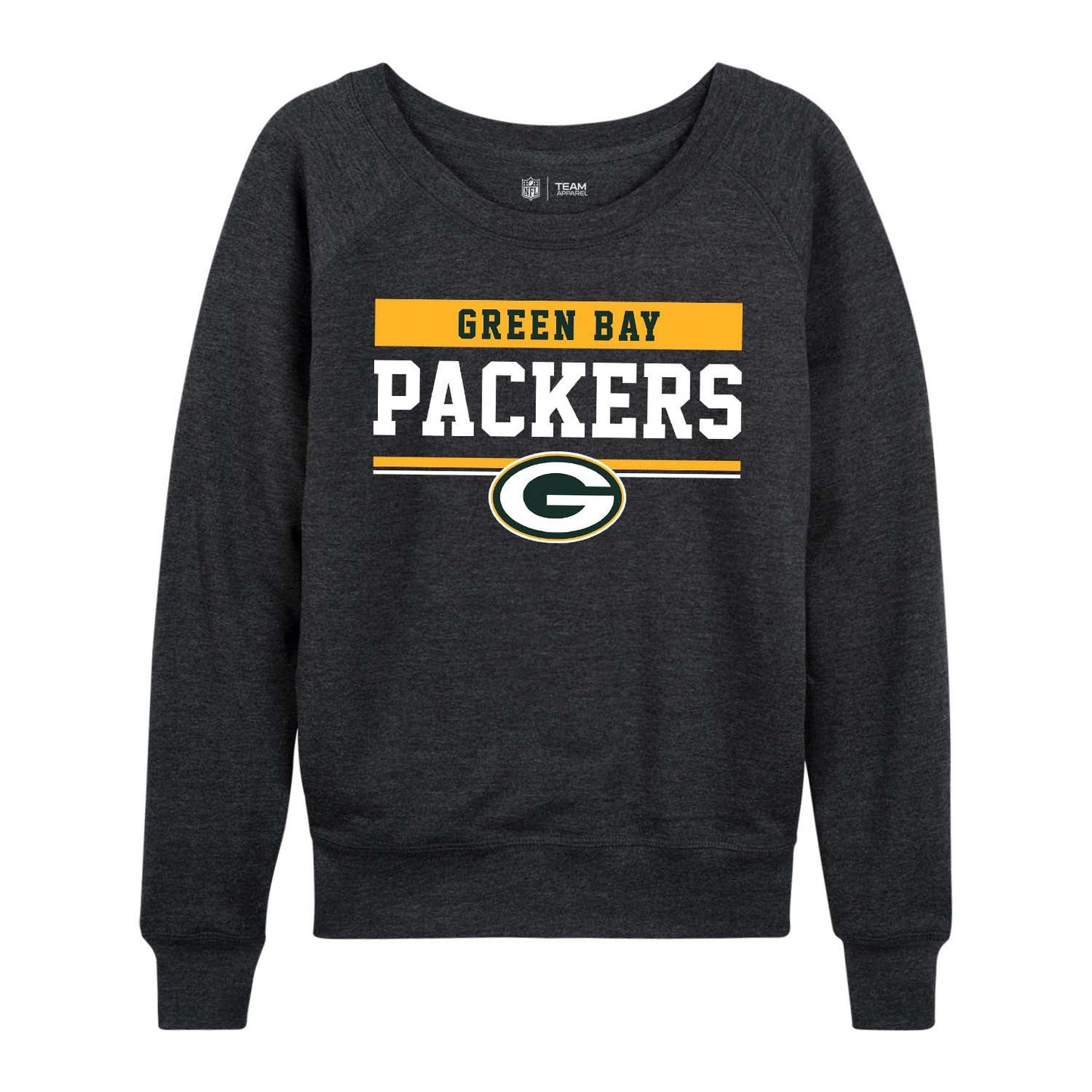 Green Bay Packers NFL Womens Team Block French Terry Slouchy Top - Charcoal