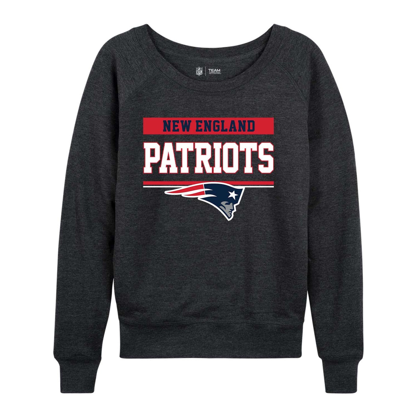 New England Patriots NFL Womens Team Block French Terry Slouchy Top - Charcoal