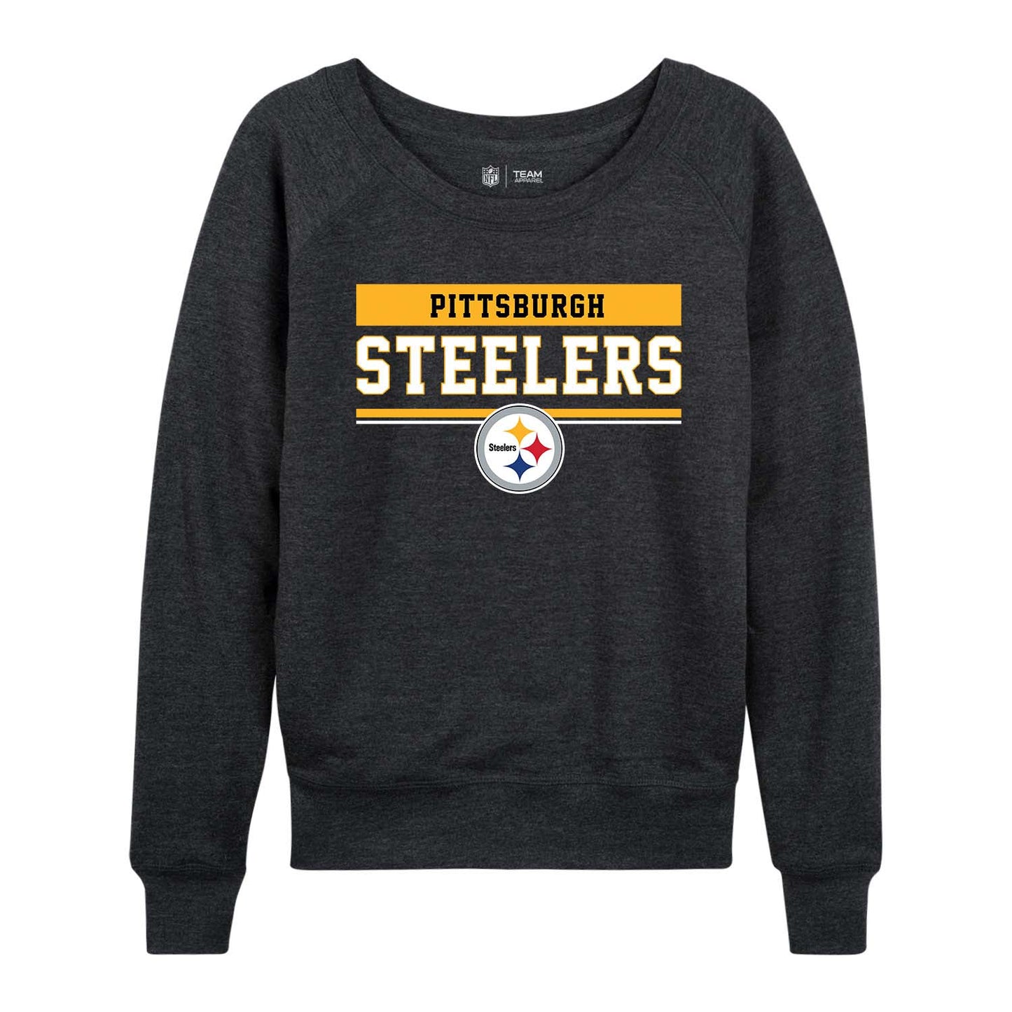 Pittsburgh Steelers NFL Womens Team Block French Terry Slouchy Top - Charcoal