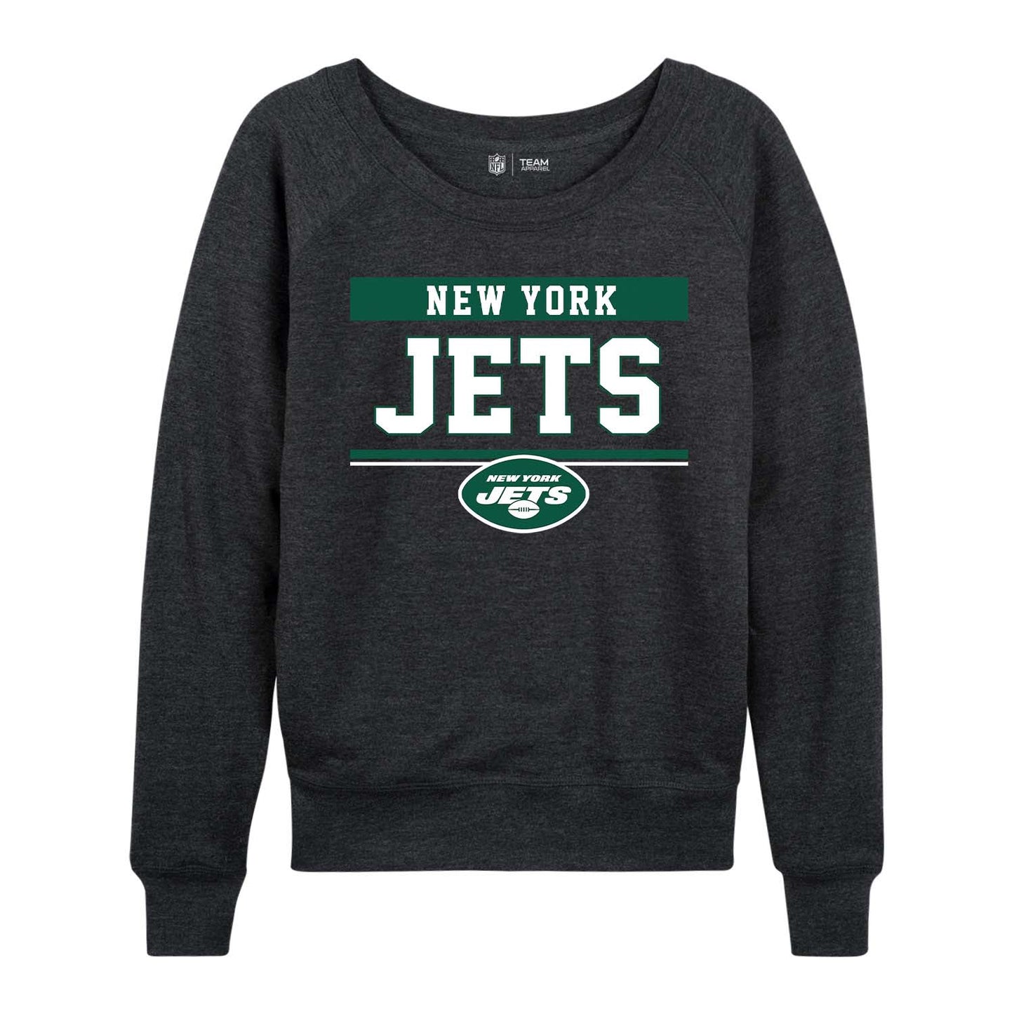 New York Jets NFL Womens Team Block French Terry Slouchy Top - Charcoal
