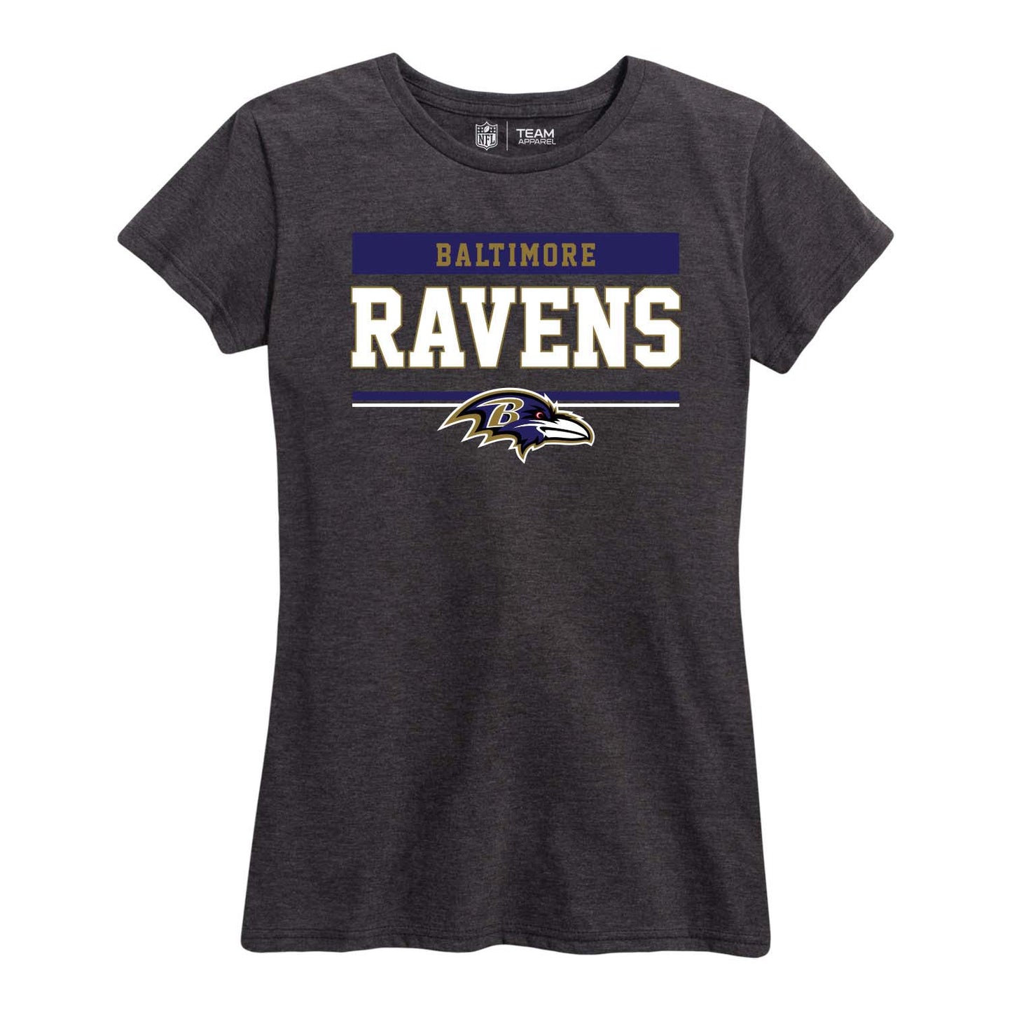 Baltimore Ravens NFL Women's Team Block Plus Sized Relaxed Fit T-Shirt - Charcoal