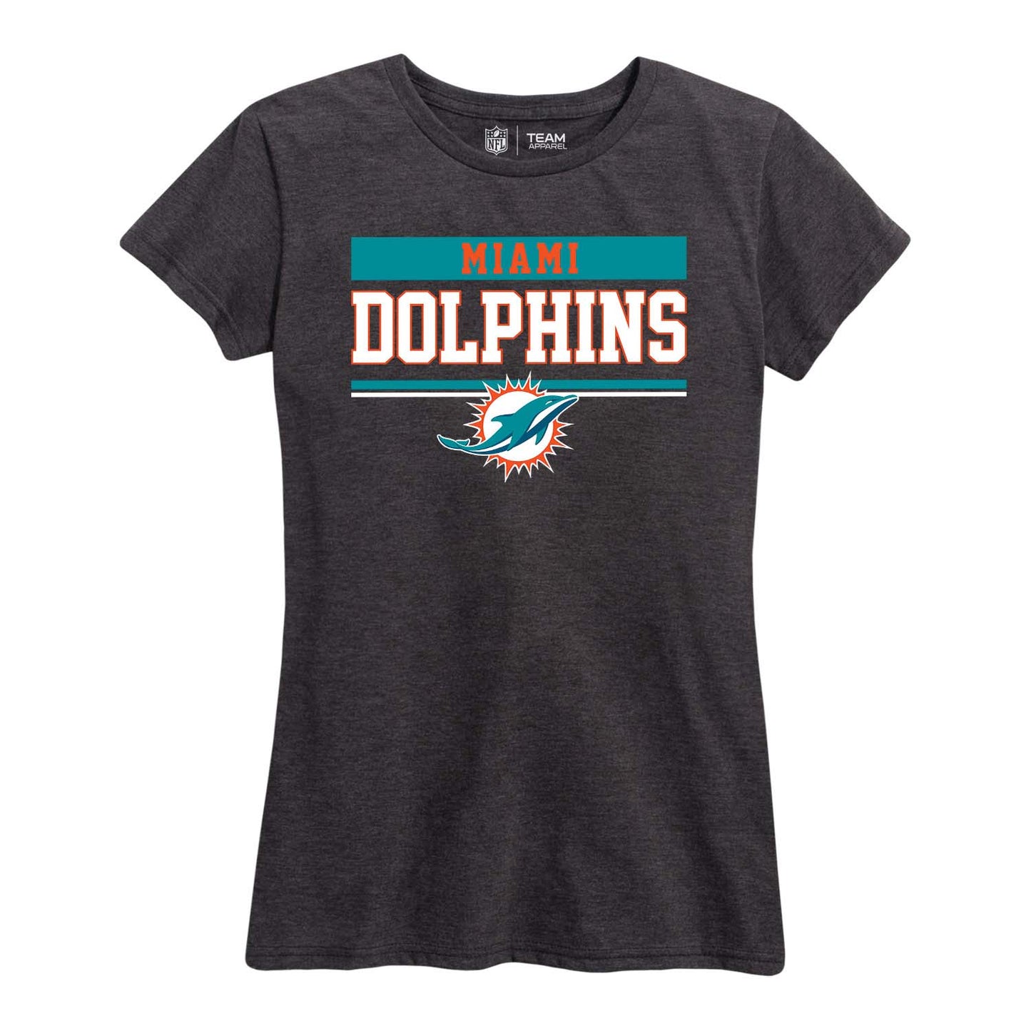 Miami Dolphins NFL Women's Team Block Plus Sized Relaxed Fit T-Shirt - Charcoal