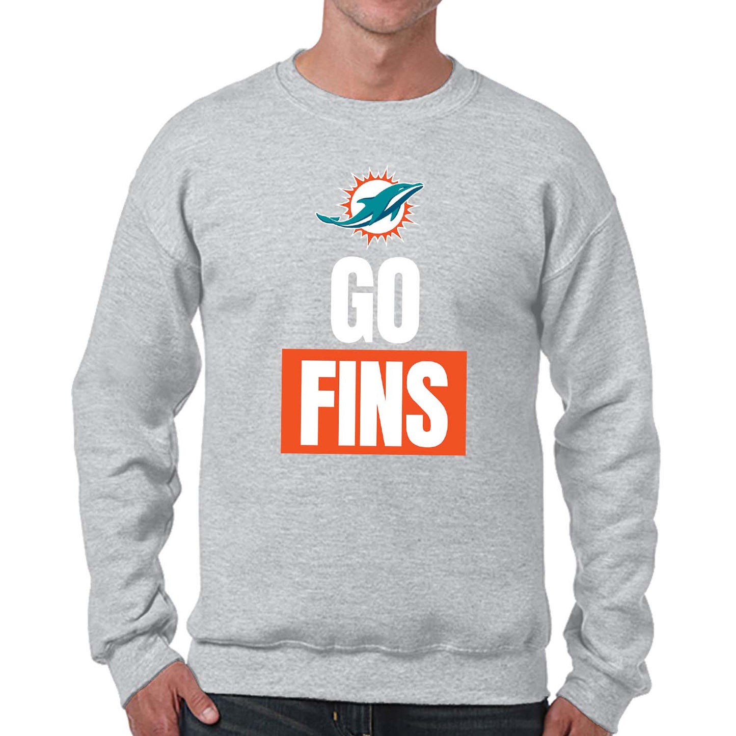 Miami Dolphins NFL Adult Slogan Crewneck Sweatshirt - Sport Gray