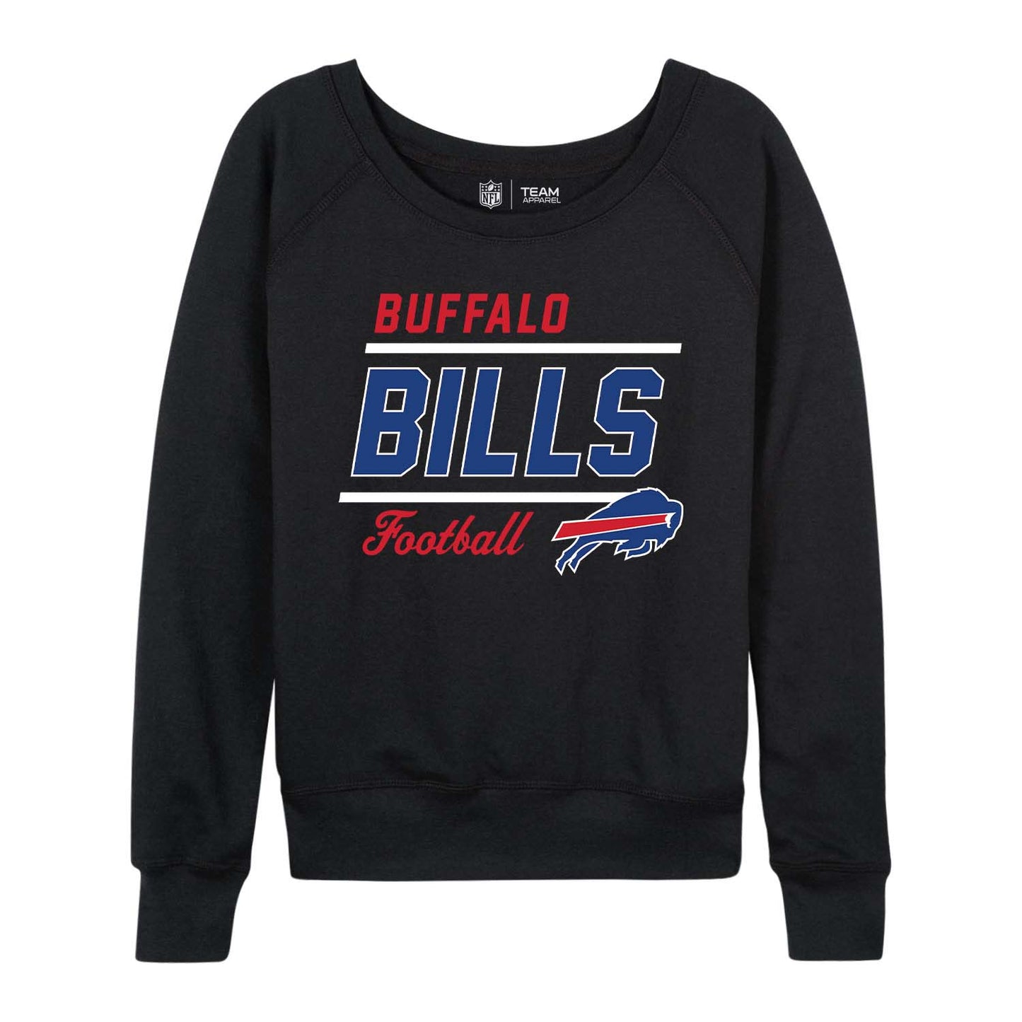 Buffalo Bills NFL Womens Gameday French Terry Slouchy Top- Raglan Sleeves - Black