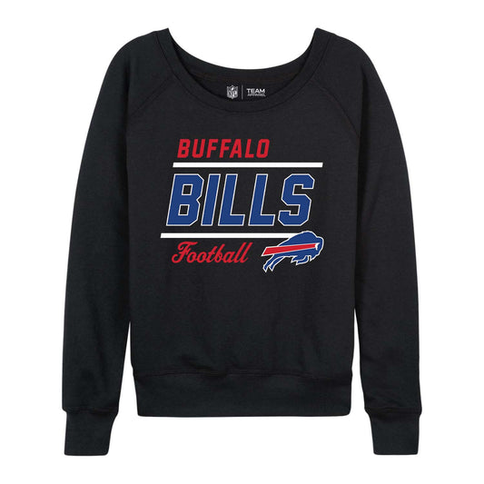 Buffalo Bills NFL Womens Gameday French Terry Slouchy Top- Raglan Sleeves - Black