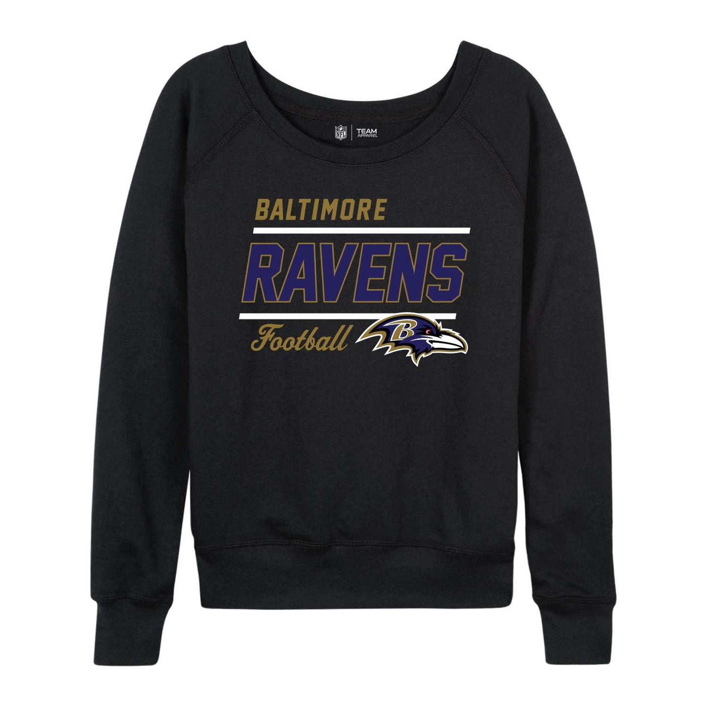 Baltimore Ravens NFL Womens Gameday French Terry Slouchy Top- Raglan Sleeves - Black