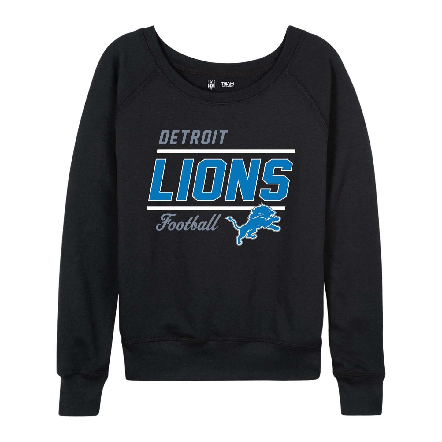 Detroit Lions NFL Womens Gameday French Terry Slouchy Top- Raglan Sleeves - Black