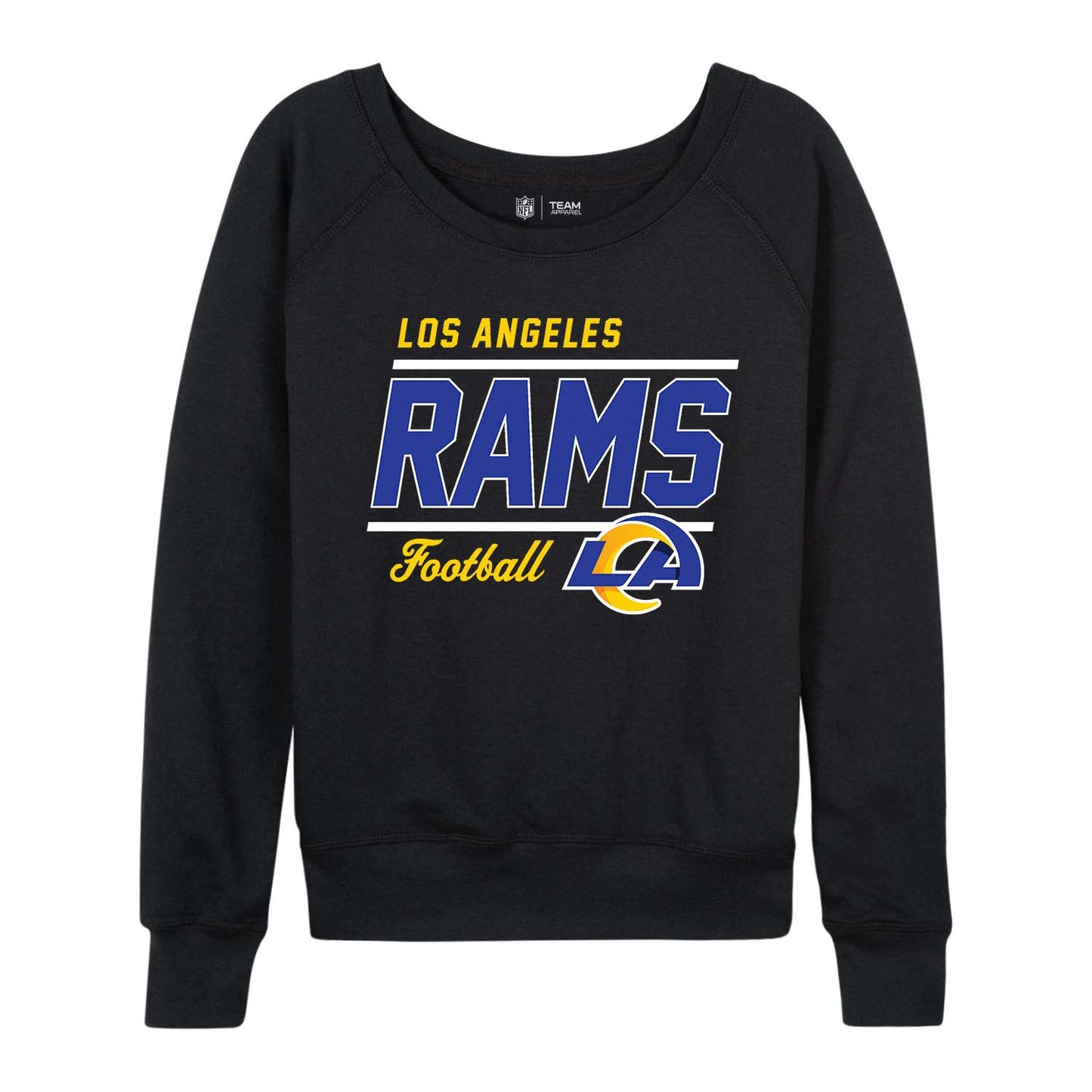 Los Angeles Rams NFL Womens Gameday French Terry Slouchy Top- Raglan Sleeves - Black