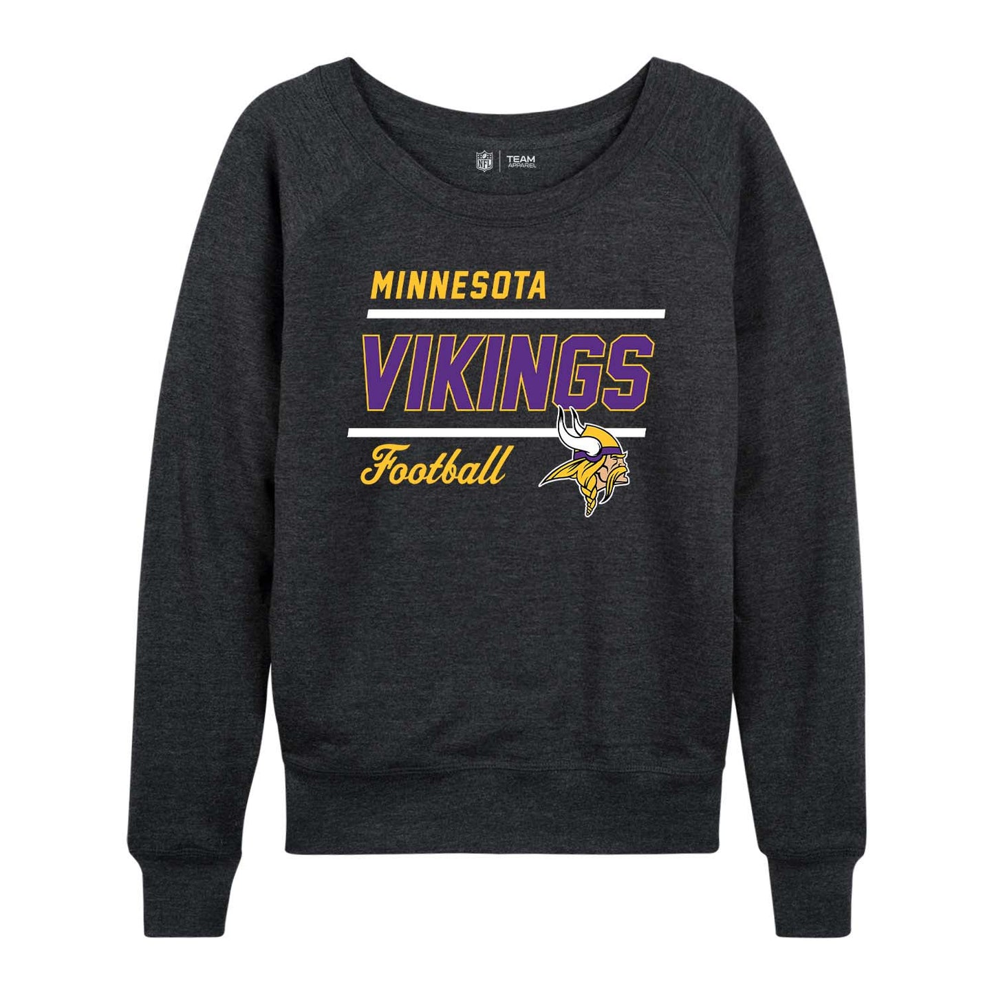 Minnesota Vikings NFL Womens Gameday French Terry Slouchy Top- Raglan Sleeves - Charcoal